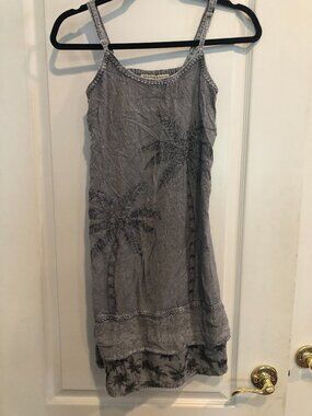 Raya Sun Gray Palm Tree Dress - Size S